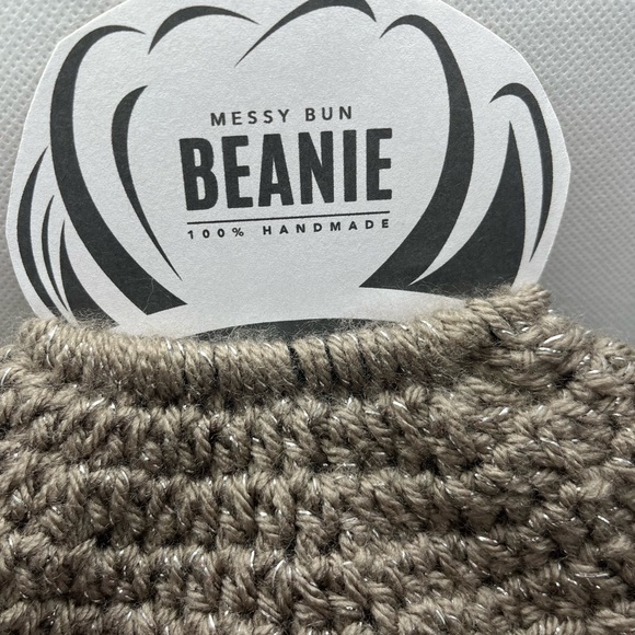 Messy Bun Beanie Sparkle Holiday Edition! Crocheted by seller soft acrylic - Picture 7 of 9